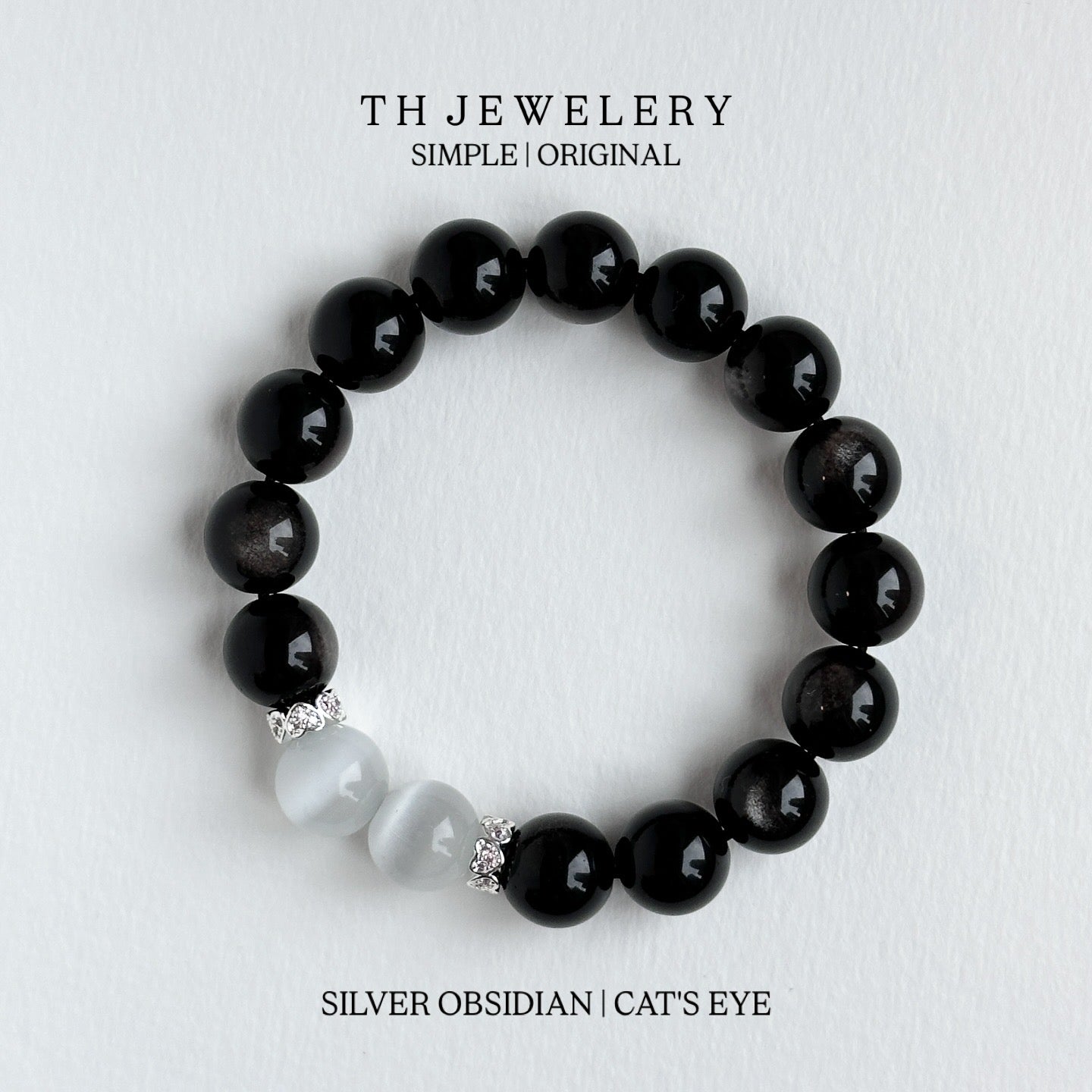 BS318 銀曜石|白猫眼鍍銀手鏈手串– TH JEWELERY