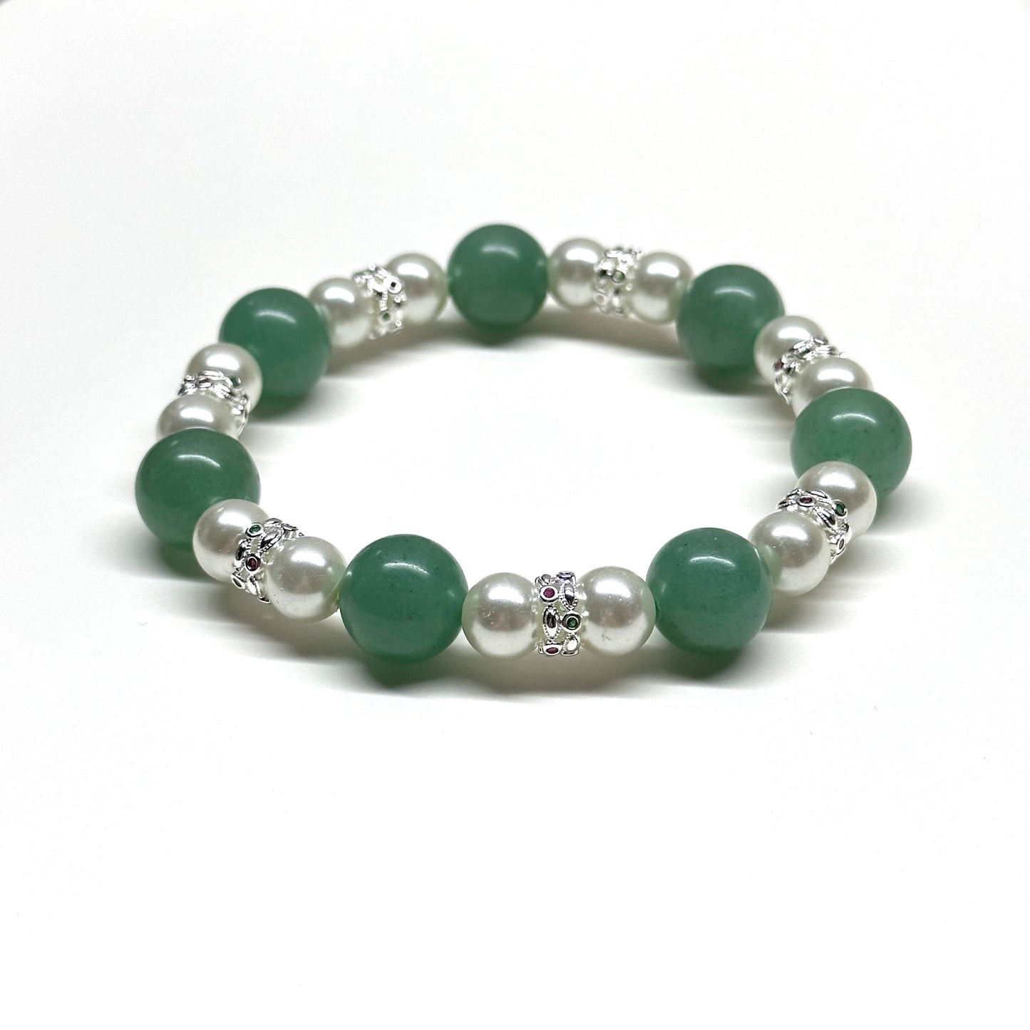 BS23 Green Aventurine Pearl WaterDrop Silver Accessories Bracelet