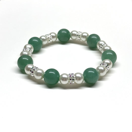BS23 綠東崚 珍珠 水滴銀配飾手鏈手串 Green Aventurine Pearl WaterDrop Silver Accessories Bracelet