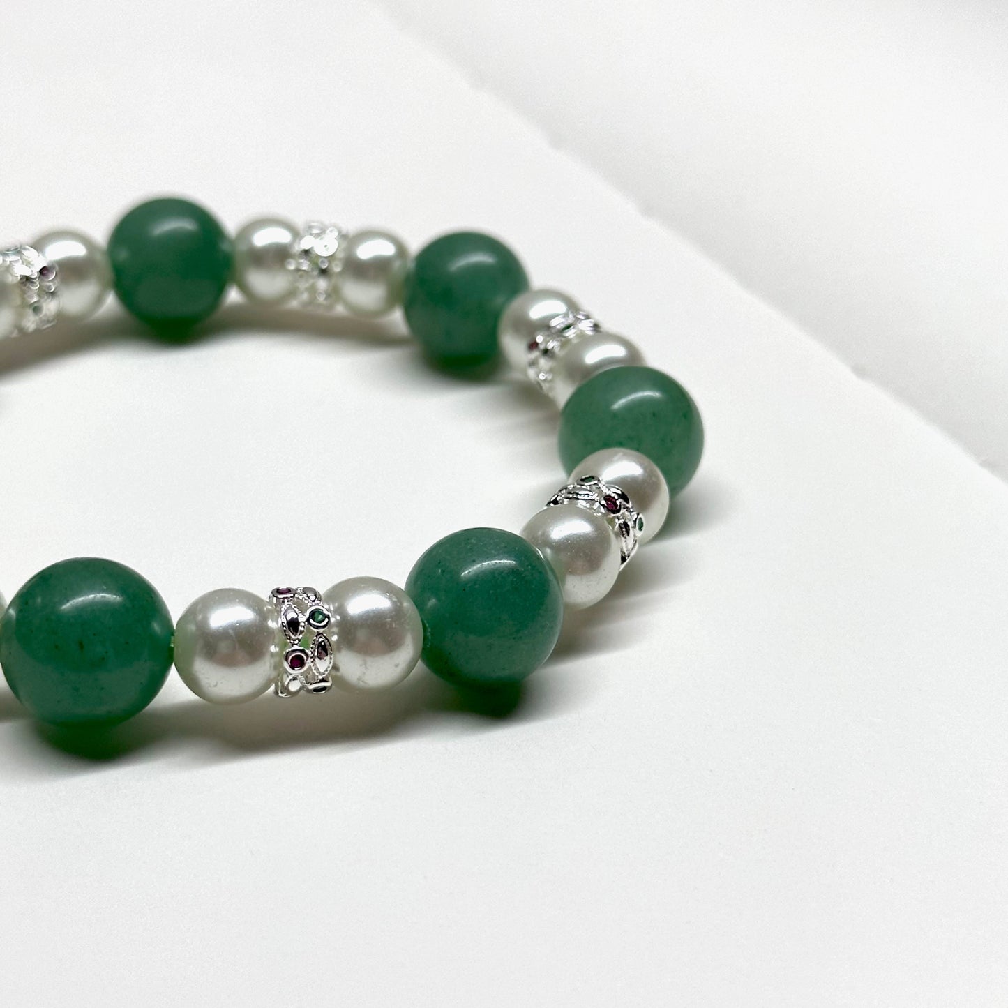 BS23 Green Aventurine Pearl WaterDrop Silver Accessories Bracelet