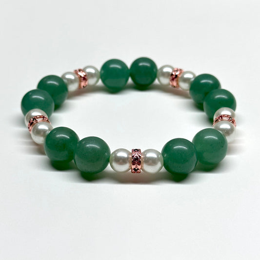 BS24 綠東崚 • 珍珠 • 粉金配飾手鏈手串 Green Aventurine Pearl Pink Gold Accessories Bracelet