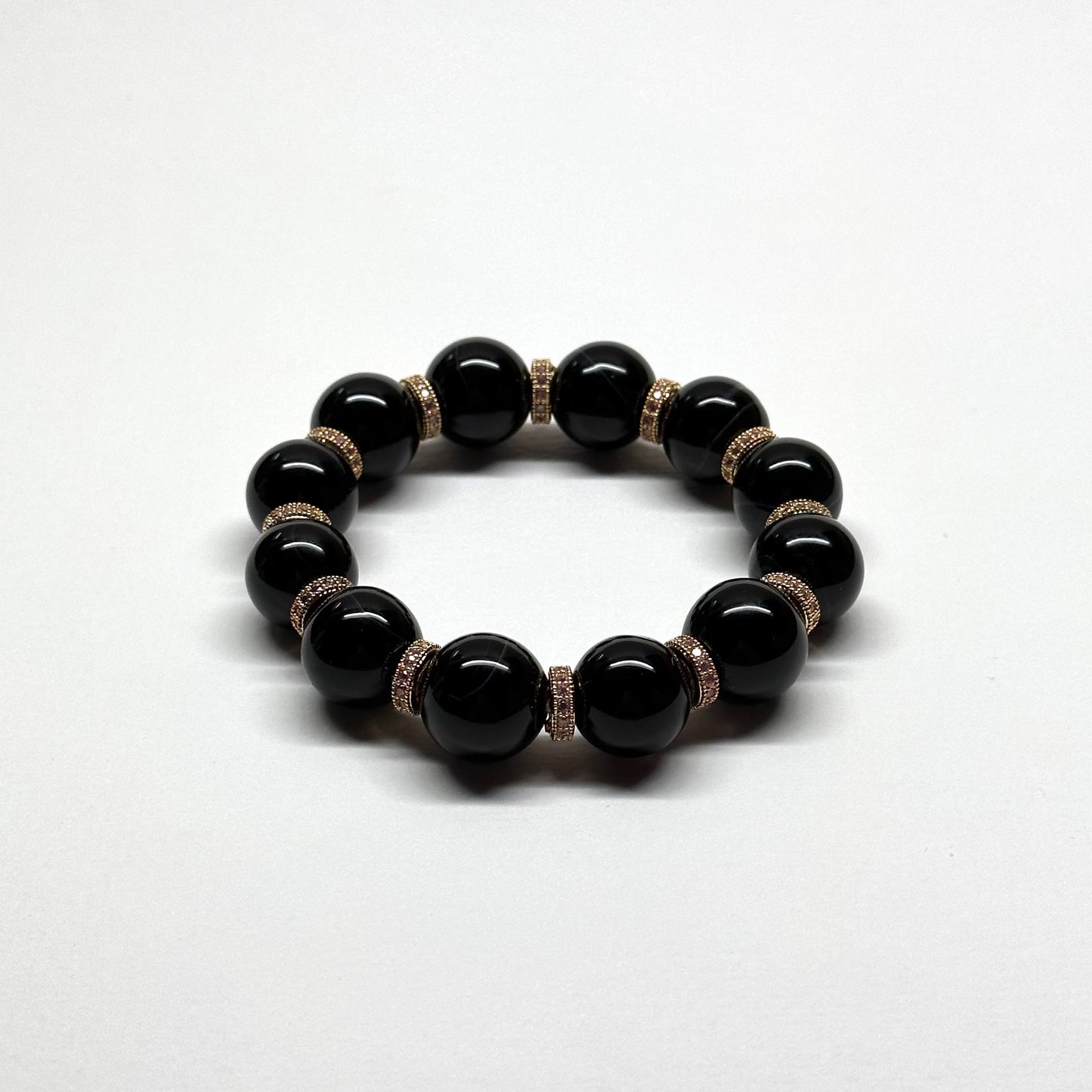 BS25 【獅子處女座|8月】黑瑪瑙18K古典粉鍍金手鏈手串 Black Agate Classic Purple Gold Accessories Bracelet