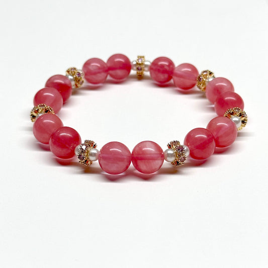 BS27 西瓜紅 珍珠 薰衣金配飾手鏈手串 Watermelon Quartz Pearl Lavender Gold Accessories Bracelet