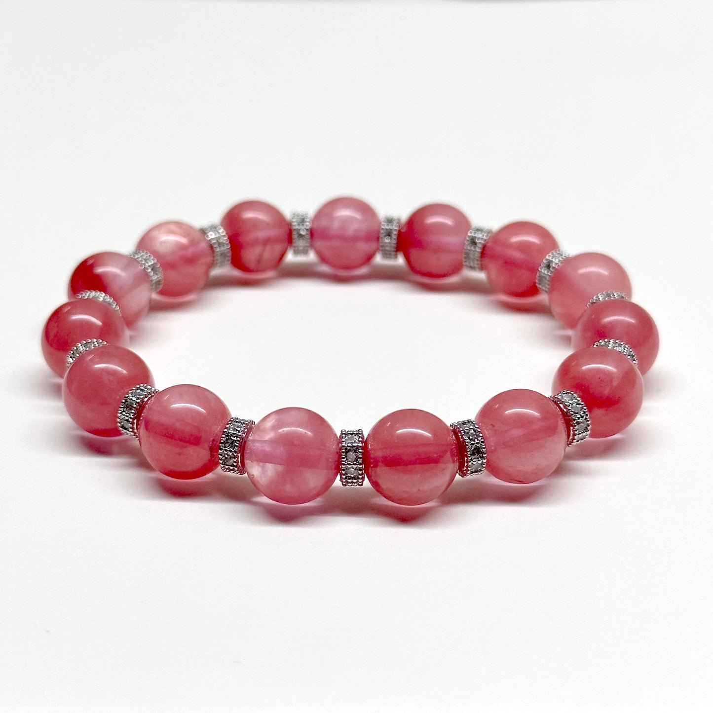 BS29【幸運】西瓜紅古典鍍銀手鏈手串 Watermelon Quartz Classic Silver Accessories Bracelet