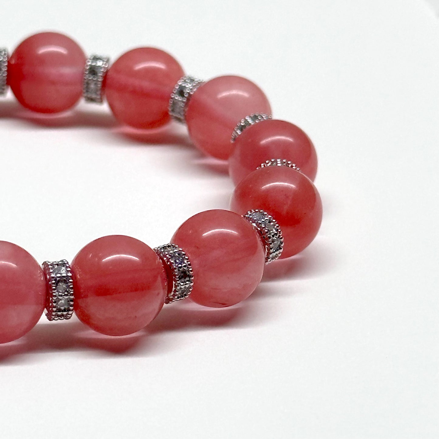 BS29【幸運】西瓜紅古典鍍銀手鏈手串 Watermelon Quartz Classic Silver Accessories Bracelet