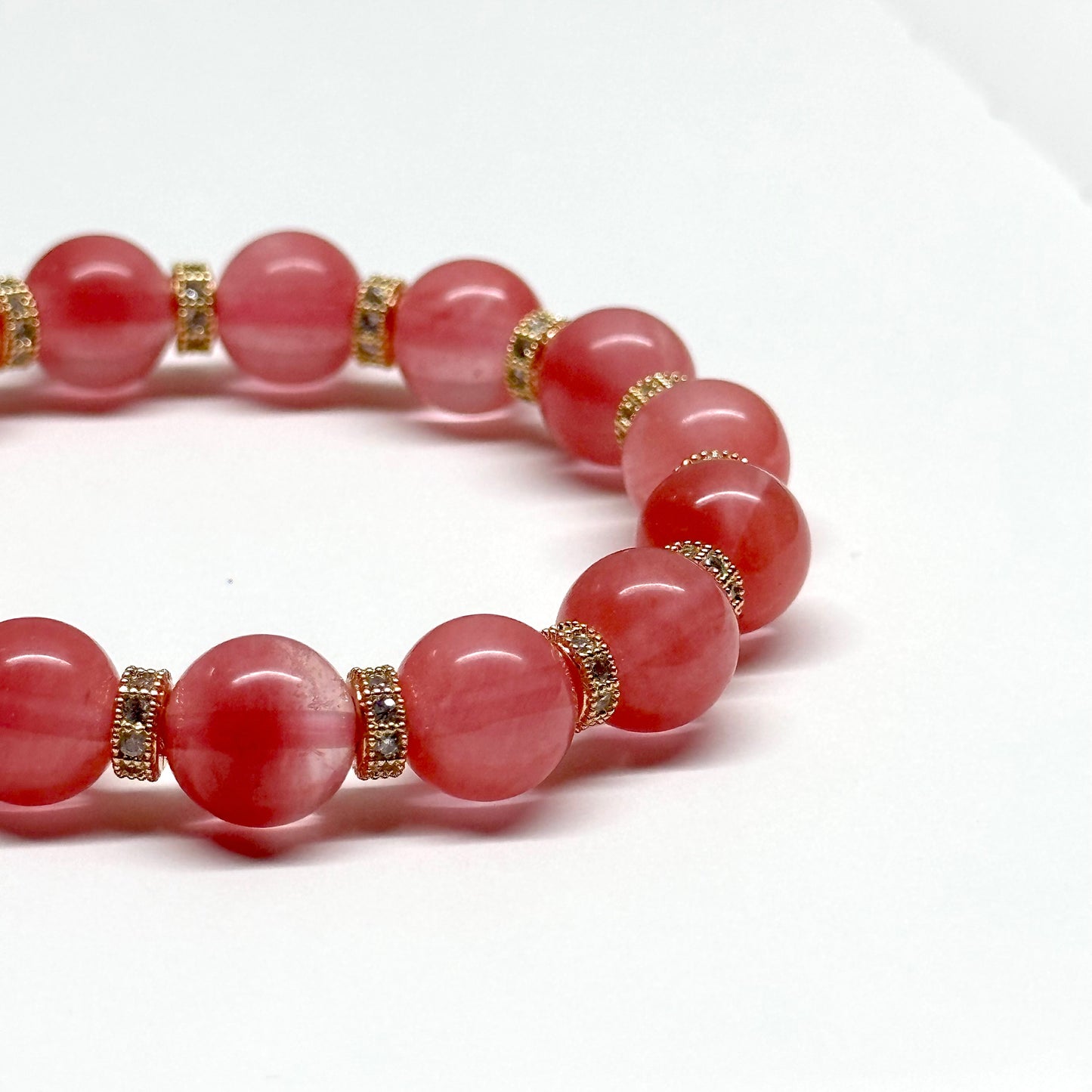 BS30【幸運】西瓜紅18K鍍金古典手鏈手串 Watermelon Quartz Classic Gold Accessories Bracelet