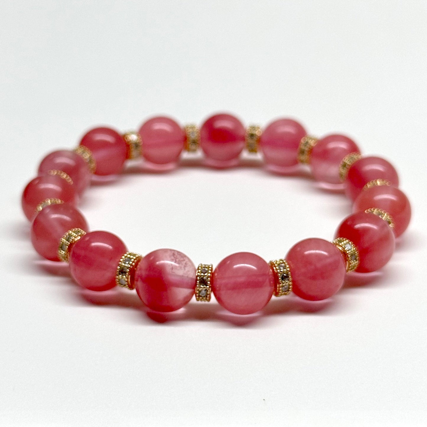 BS30【幸運】西瓜紅18K鍍金古典手鏈手串 Watermelon Quartz Classic Gold Accessories Bracelet