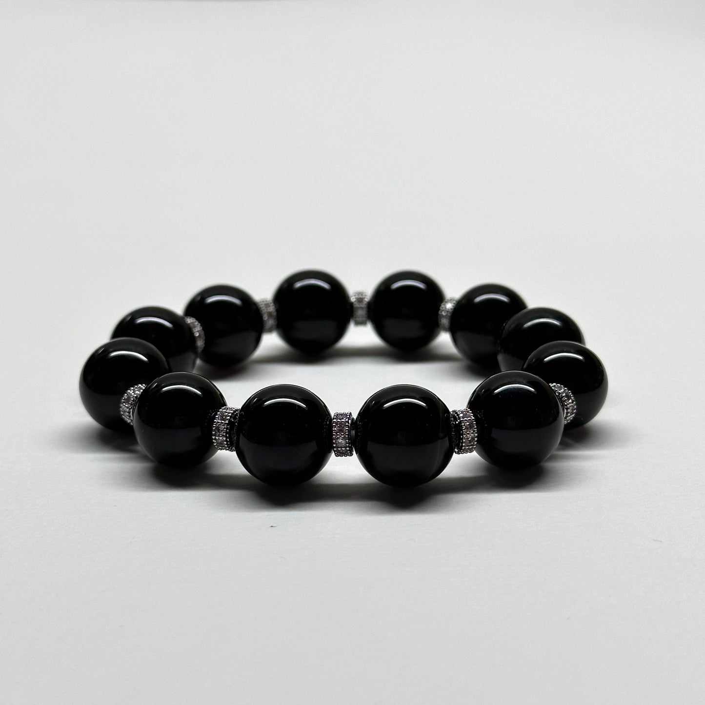 BS43【獅子處女座|8月】黑瑪瑙古典鍍銀手鏈手串 Black Agate Classy Alloy Accessories Bracelet