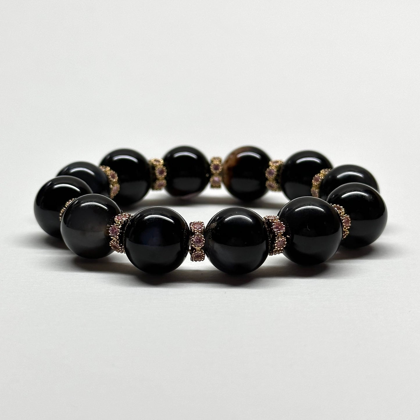 BS46【獅子處女座|8月】黑瑪瑙18K花鍍金手鏈手串 Black Agate Lavender Gold Accessories Bracelet