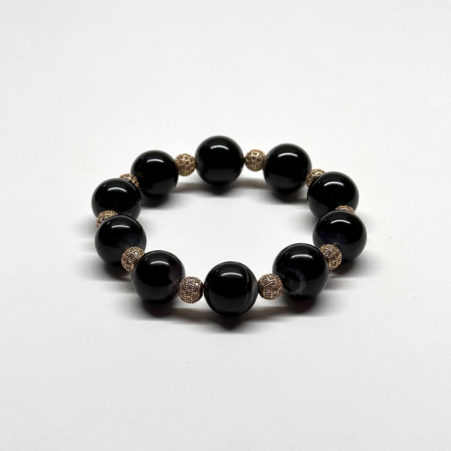 BS53【獅子處女座|8月】黑瑪瑙18K鍍金球手鏈手串 Black Agate Round 18K Gold Plated Accessories Bracelet