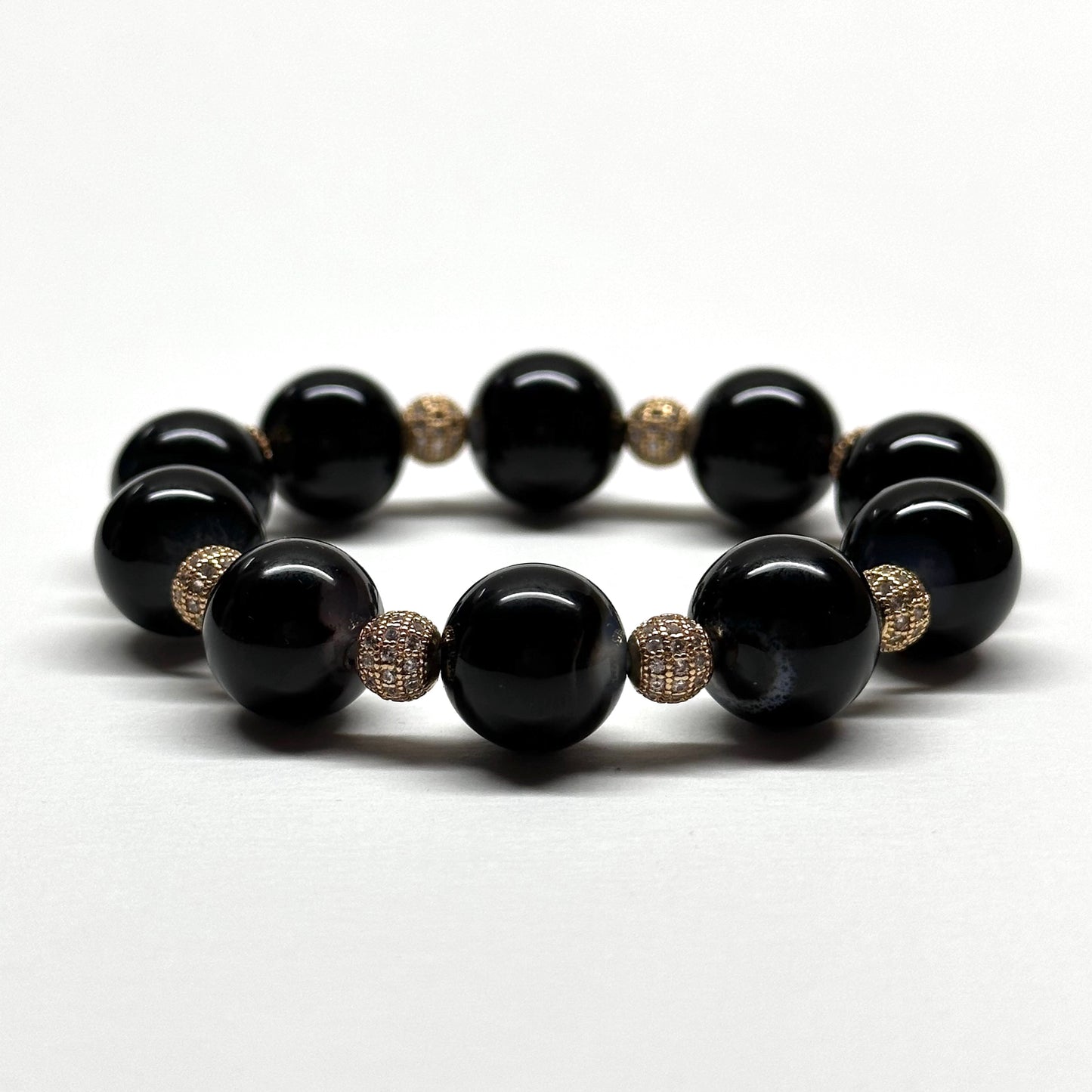 BS53【獅子處女座|8月】黑瑪瑙18K鍍金球手鏈手串 Black Agate Round 18K Gold Plated Accessories Bracelet