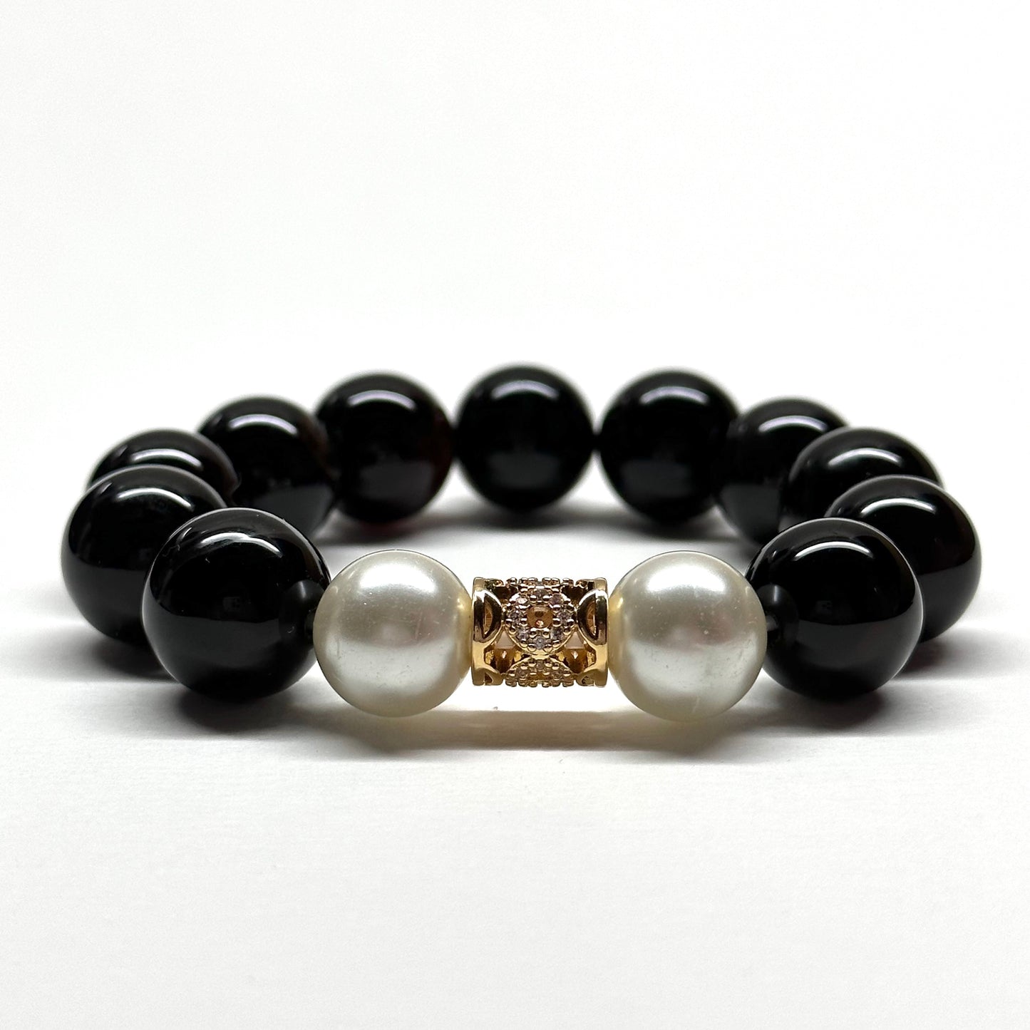 BS54【About】Black Agate Pearl 18K Gold Plated Accessories Bracelet