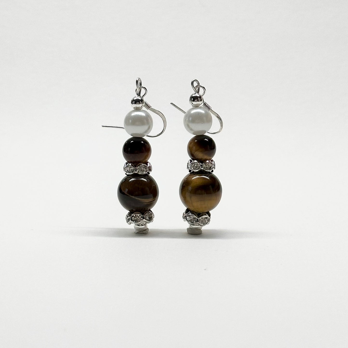 E03 Tiger Eye Pearl Classic Silver Accessories Earring