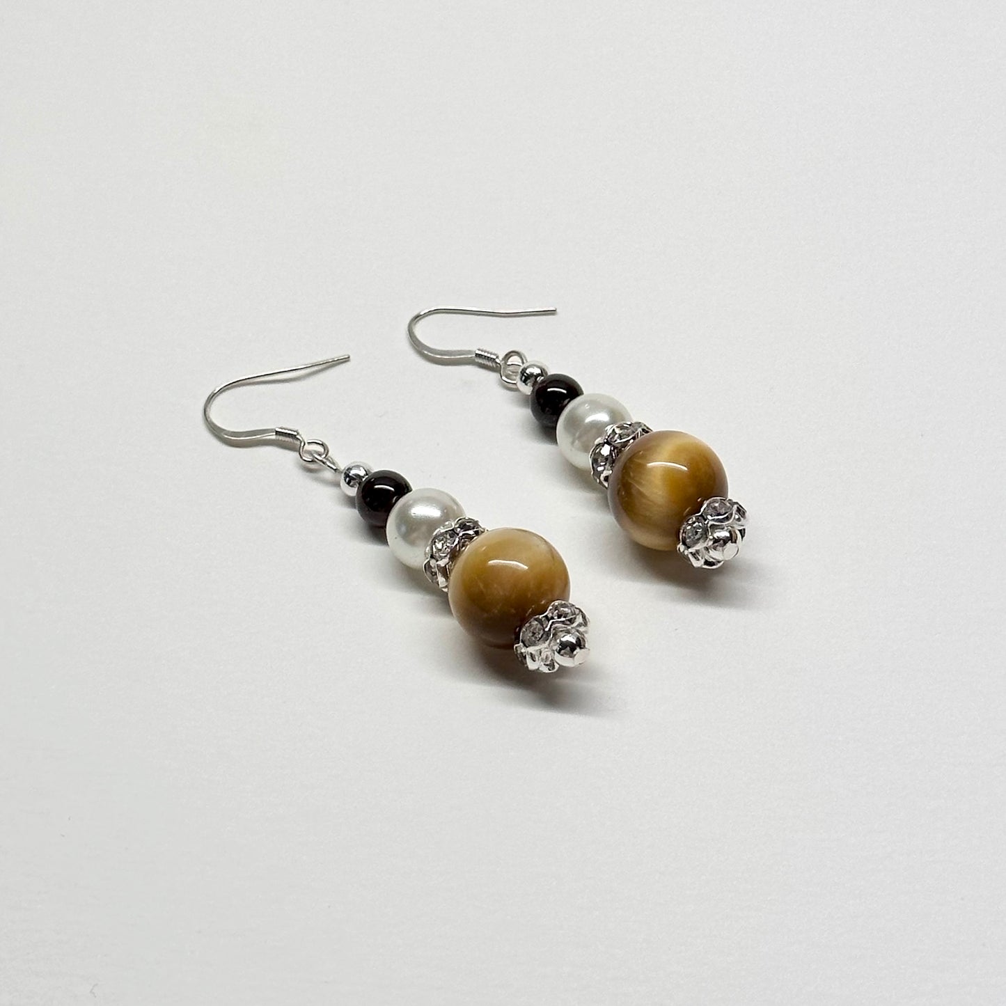 E04 Golden Tiger Eye Garnet Pearl Silver Accessories Earring