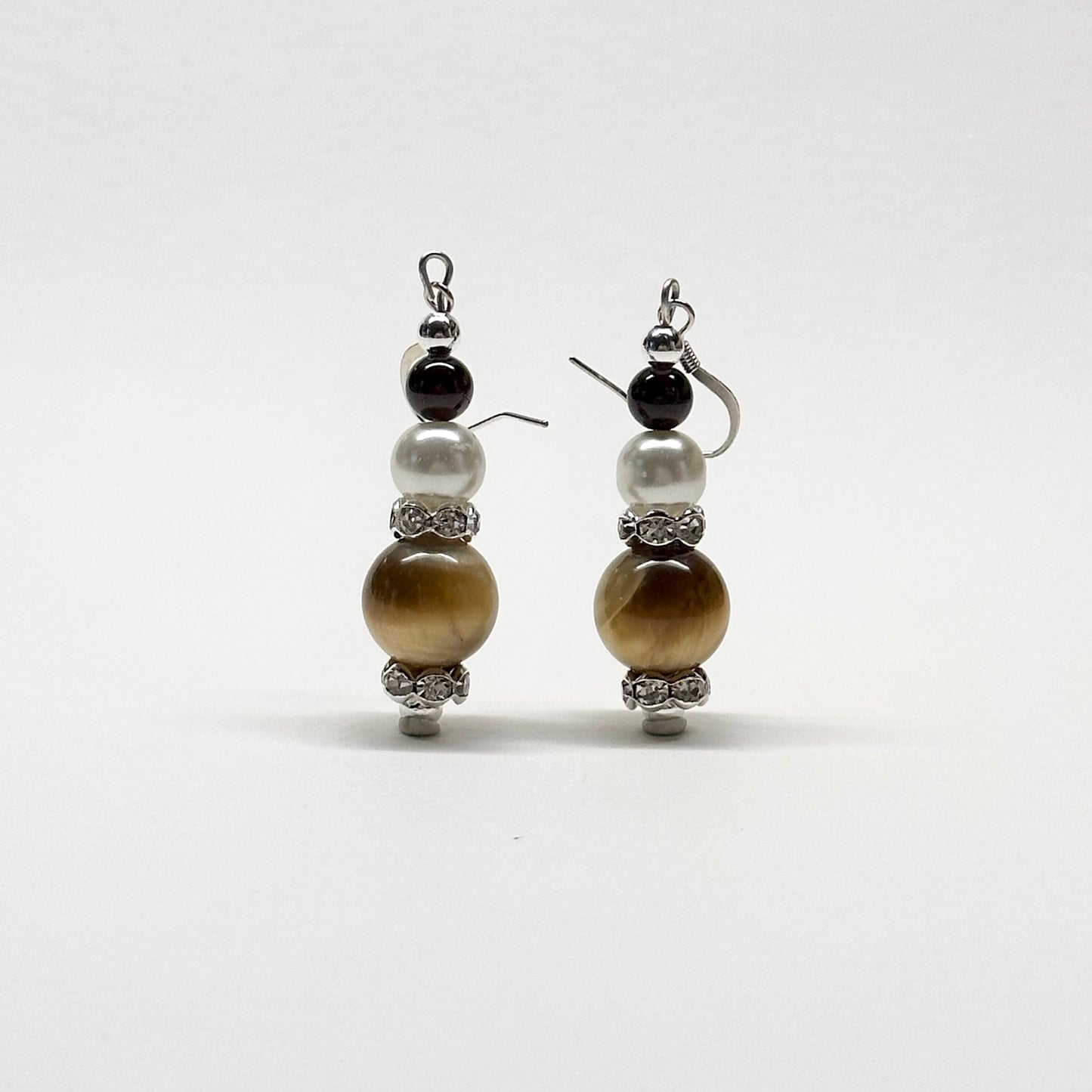 E04 Golden Tiger Eye Garnet Pearl Silver Accessories Earring