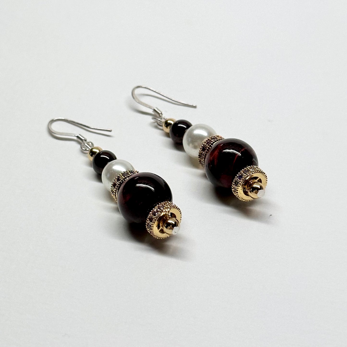 E05 Red Tiger Eye Garnet Pearl Classic Golden Accessories Earring