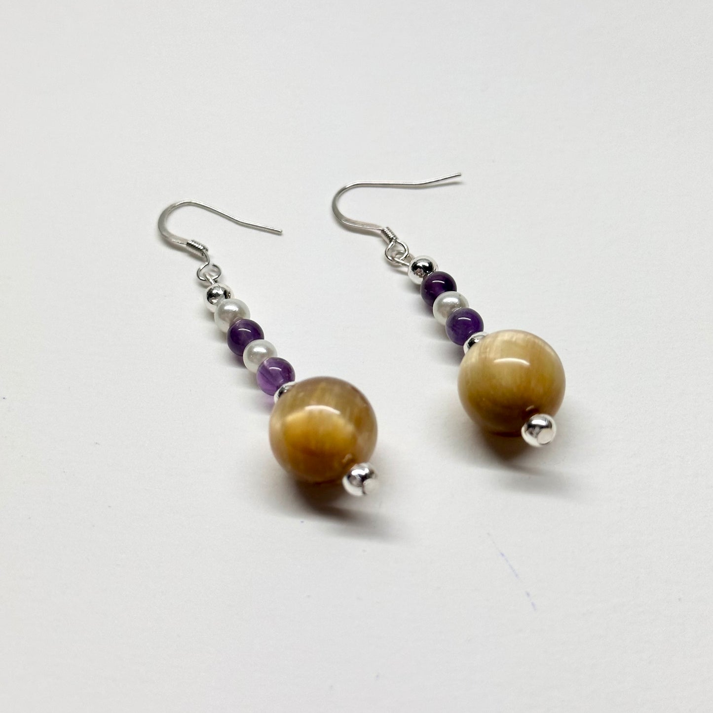 E06 Golden Tiger Eye Amethyst Pearl Accessories Earring