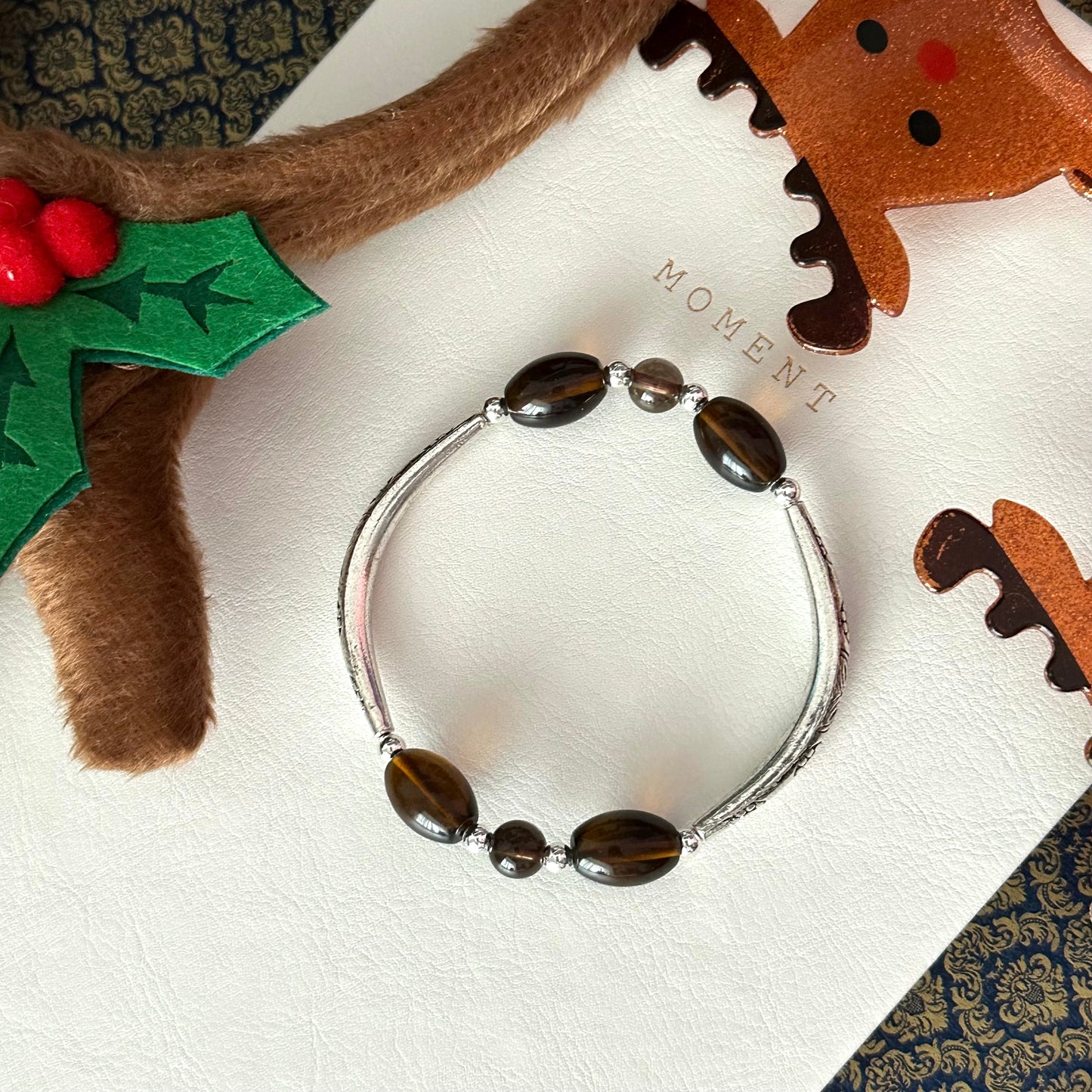 BS312【Christmas gift】Smoky quartz silver-plated bracelet