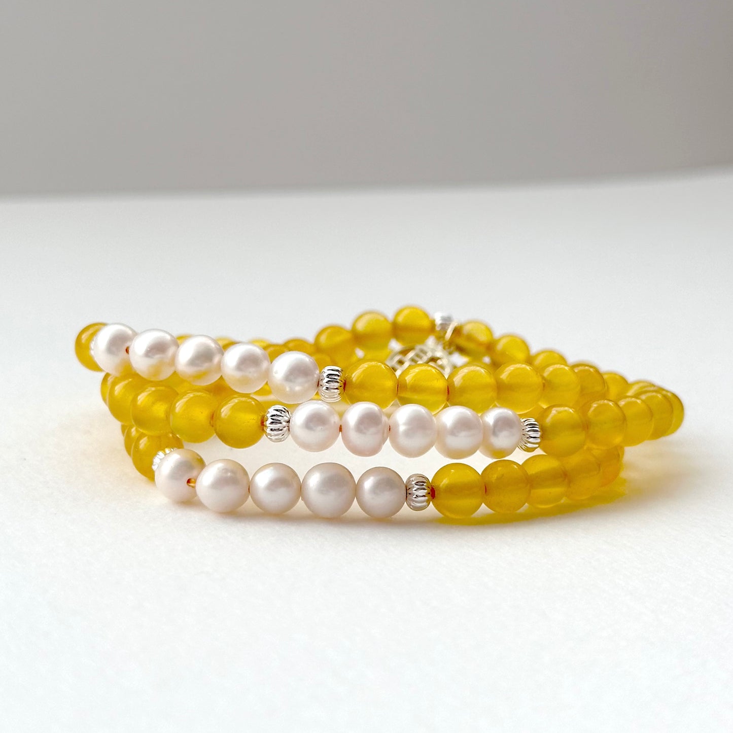 BS101【Three Rings】Yellow Agate | Freshwater Pearl | Gold-plated Three Ring Thin Bracelet Bracelet Can Be Used As Necklace