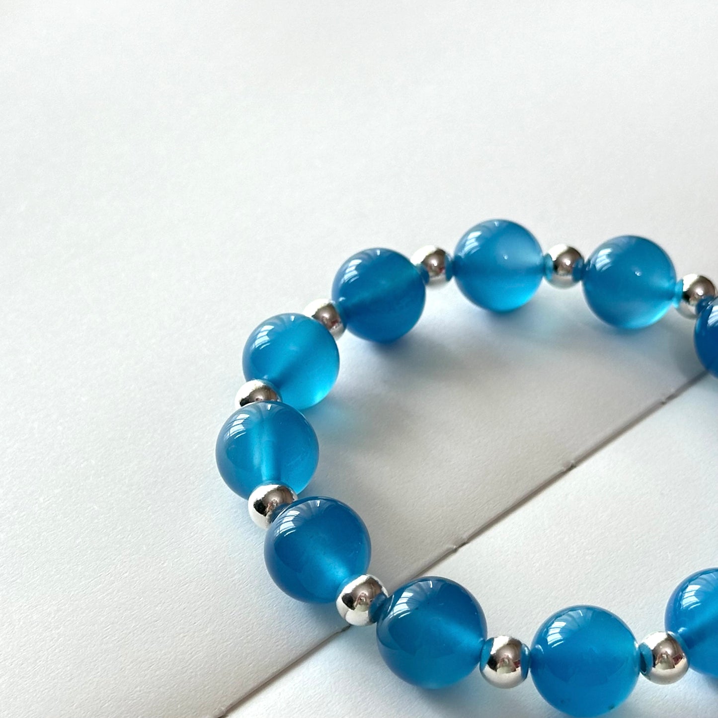 BS111【Blue World】Sea Blue Agate • Simple Silver-plated Bracelet Ocean stabilizes emotions and overcomes fear