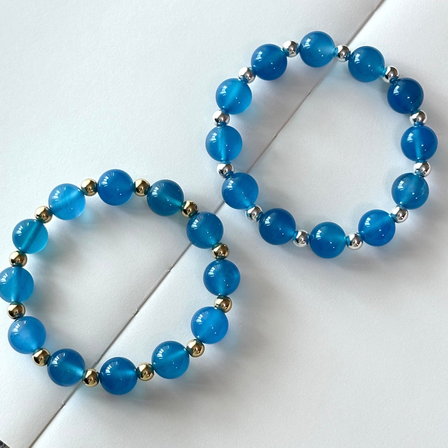 BS111【Blue World】Sea Blue Agate • Simple Silver-plated Bracelet Ocean stabilizes emotions and overcomes fear