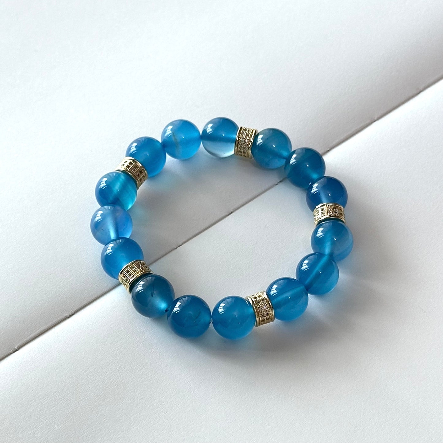 BS114【Blue Banquet】Sea Blue Agate• Classical Pattern Gold-plated Bracelet Ocean Stable Emotions