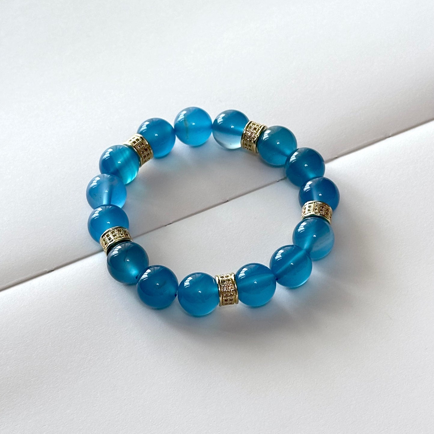 BS114【Blue Banquet】Sea Blue Agate• Classical Pattern Gold-plated Bracelet Ocean Stable Emotions