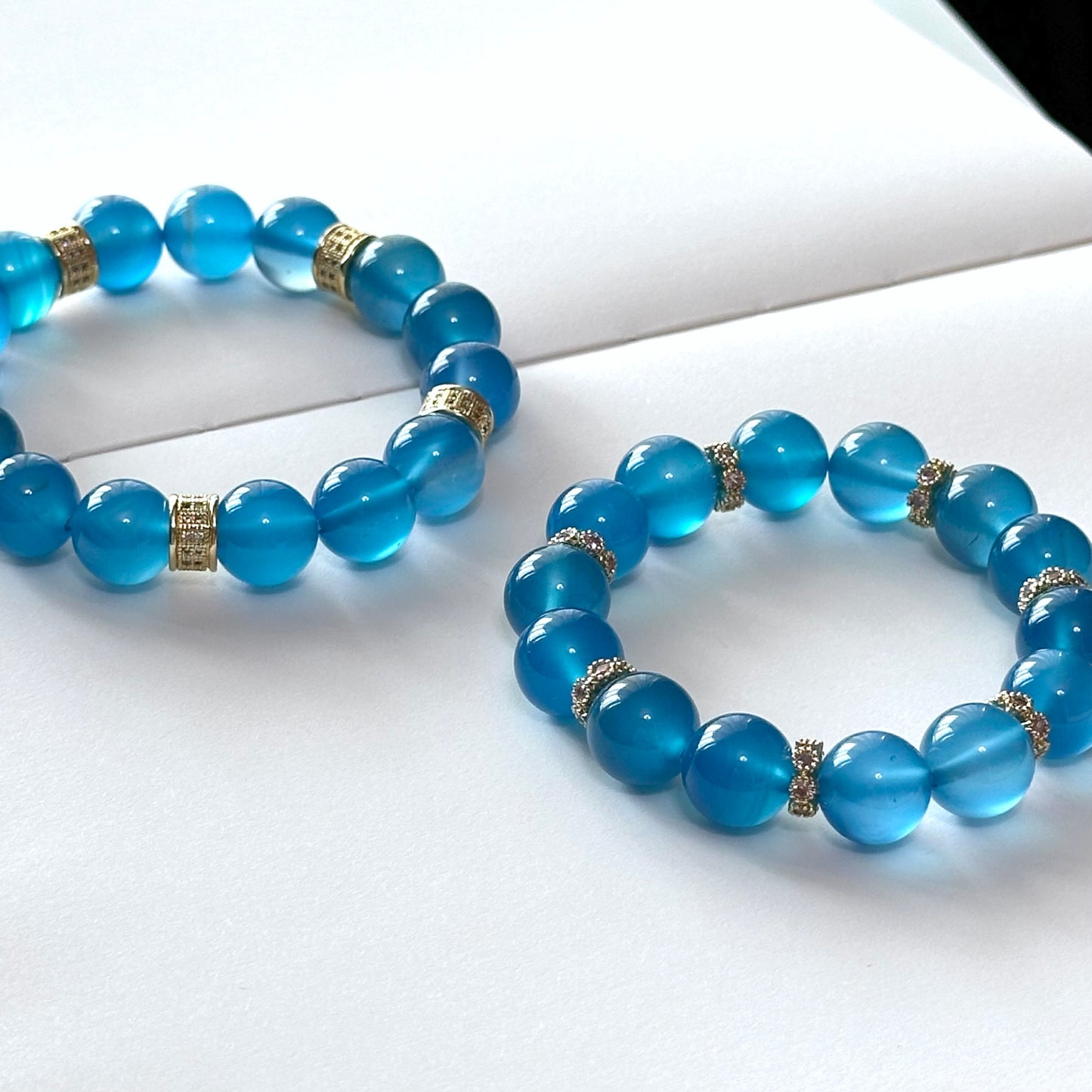 BS114【Blue Banquet】Sea Blue Agate• Classical Pattern Gold-plated Bracelet Ocean Stable Emotions