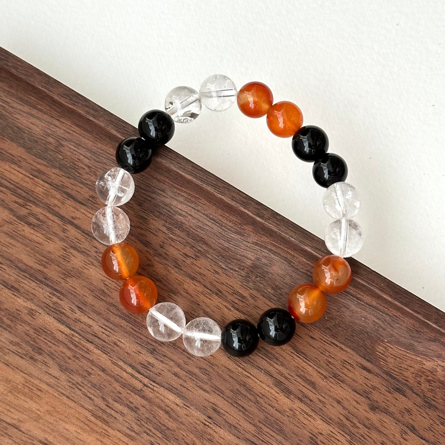 BS04 Red Agate Black Agate White Crystal Bracelet