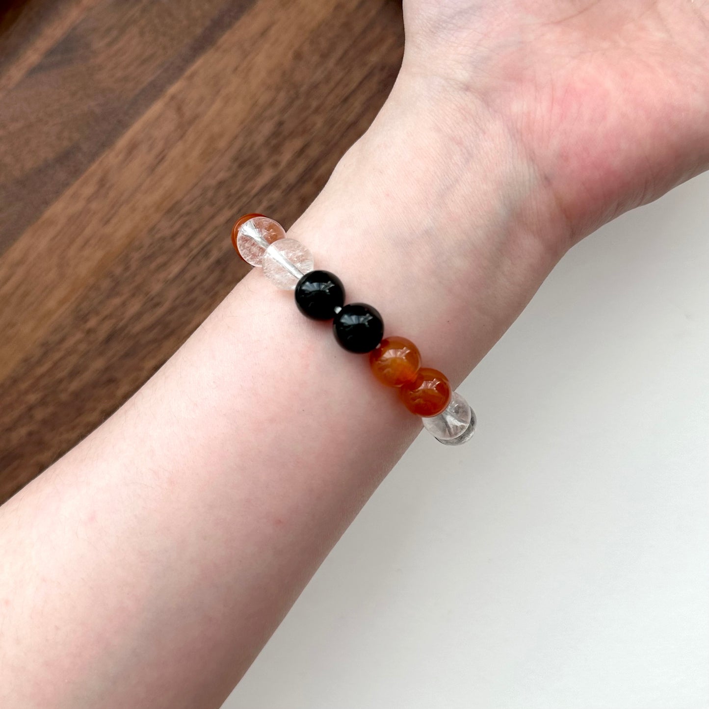 BS04 Red Agate Black Agate White Crystal Bracelet