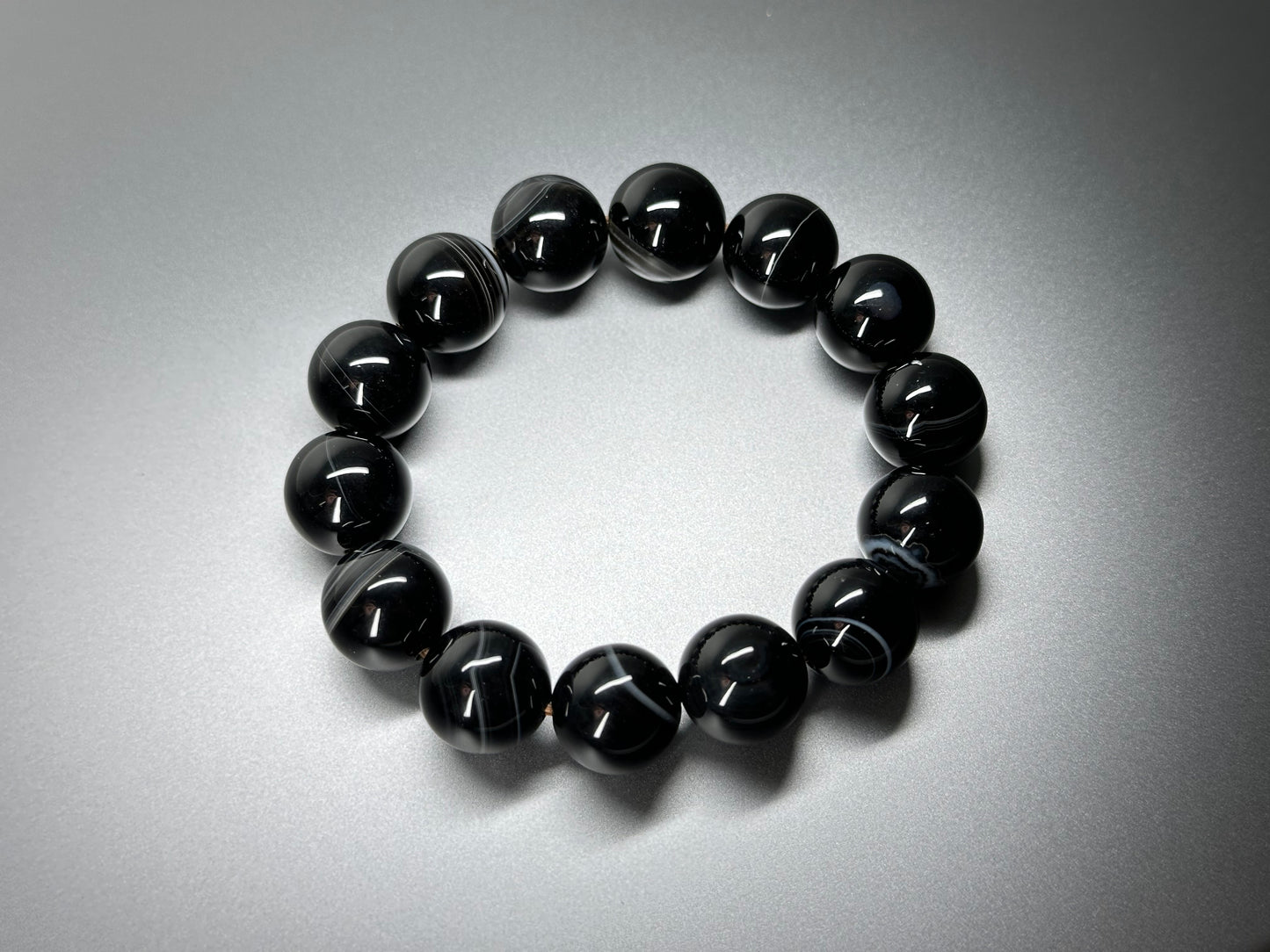 B11 Black Agate Pure Bead Bracelet