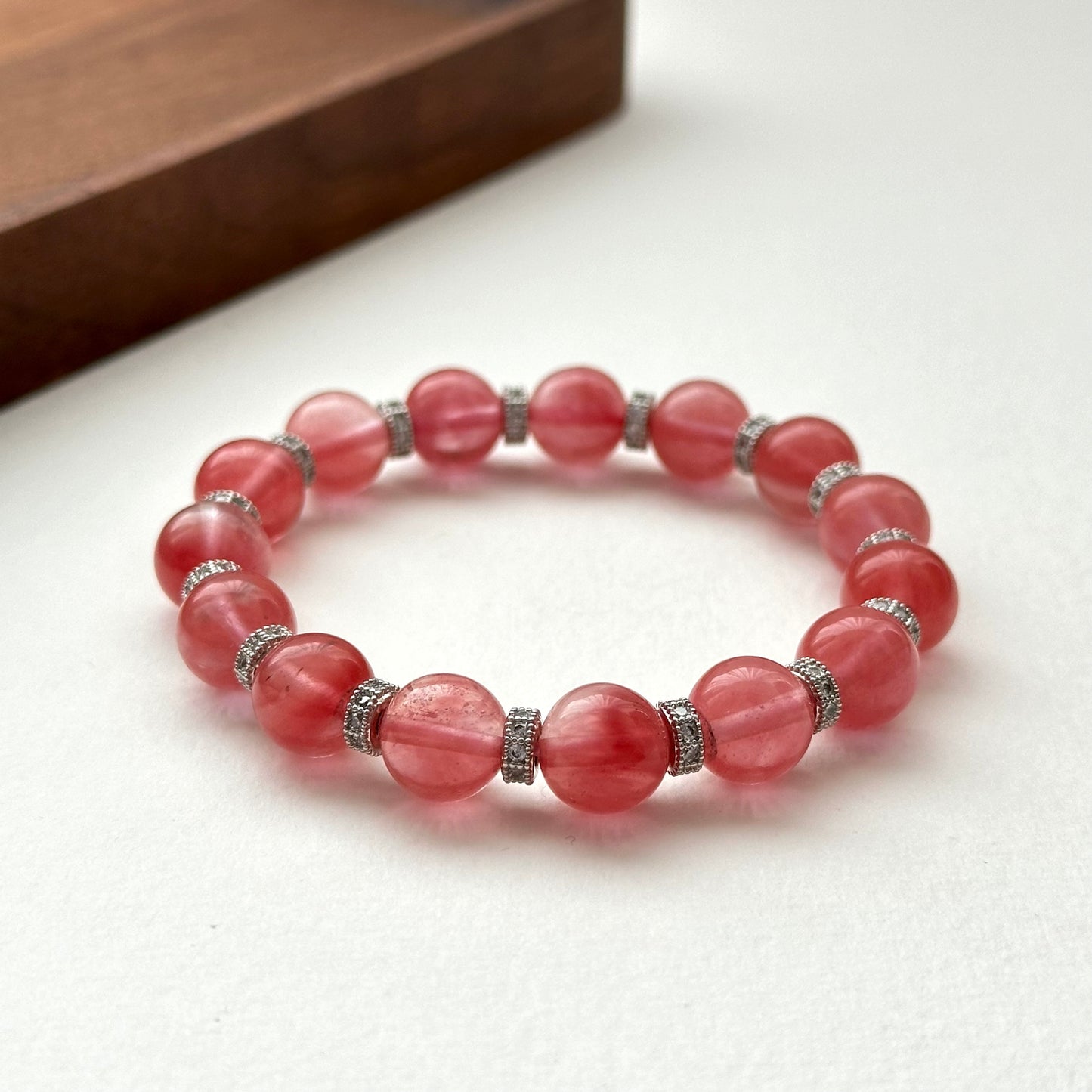 BS29【幸運】西瓜紅古典鍍銀手鏈手串 Watermelon Quartz Classic Silver Accessories Bracelet