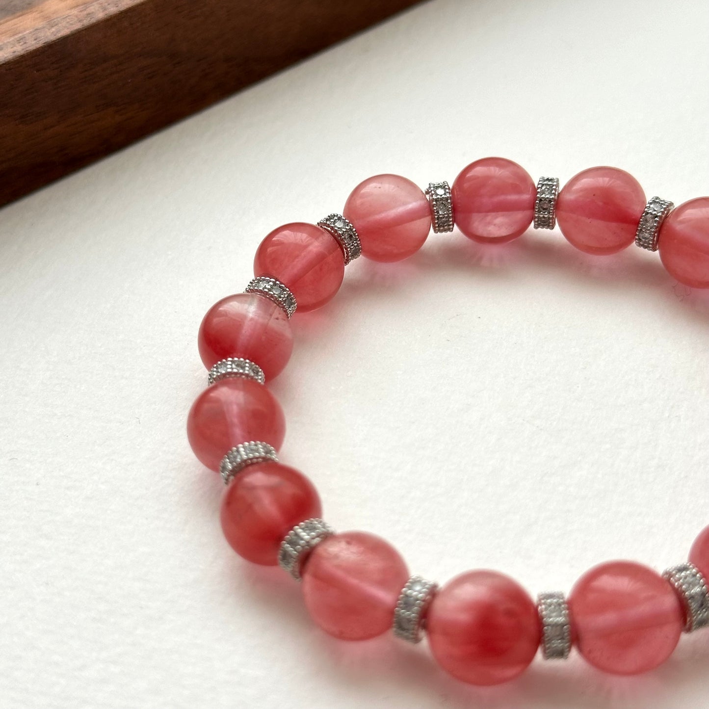 BS29【幸運】西瓜紅古典鍍銀手鏈手串 Watermelon Quartz Classic Silver Accessories Bracelet