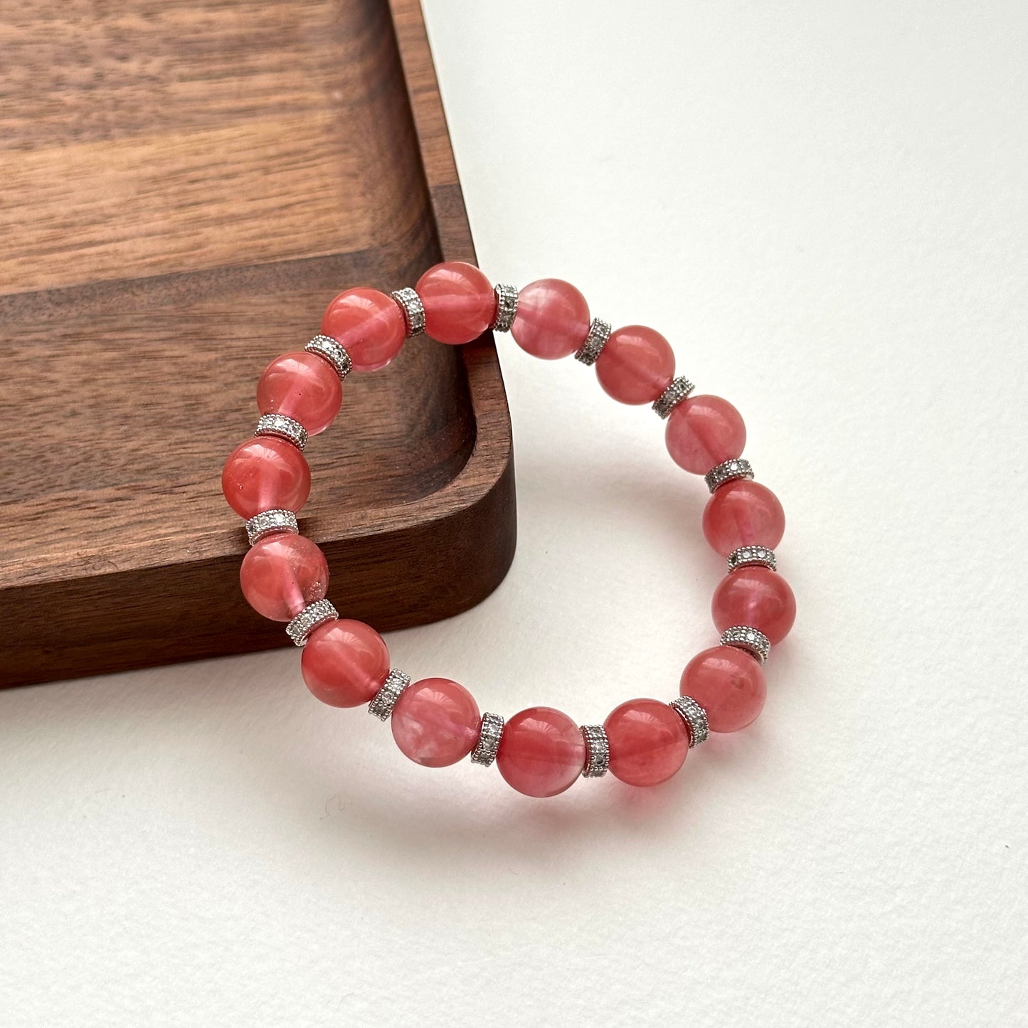 BS29【幸運】西瓜紅古典鍍銀手鏈手串 Watermelon Quartz Classic Silver Accessories Bracelet