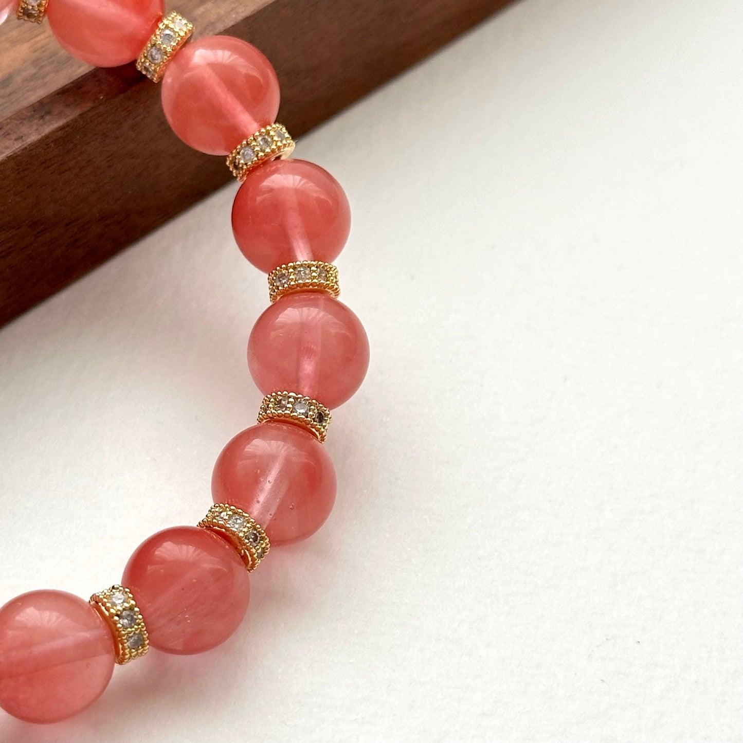 BS30【幸運】西瓜紅18K鍍金古典手鏈手串 Watermelon Quartz Classic Gold Accessories Bracelet