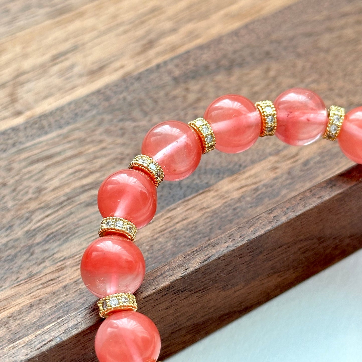 BS30【幸運】西瓜紅18K鍍金古典手鏈手串 Watermelon Quartz Classic Gold Accessories Bracelet