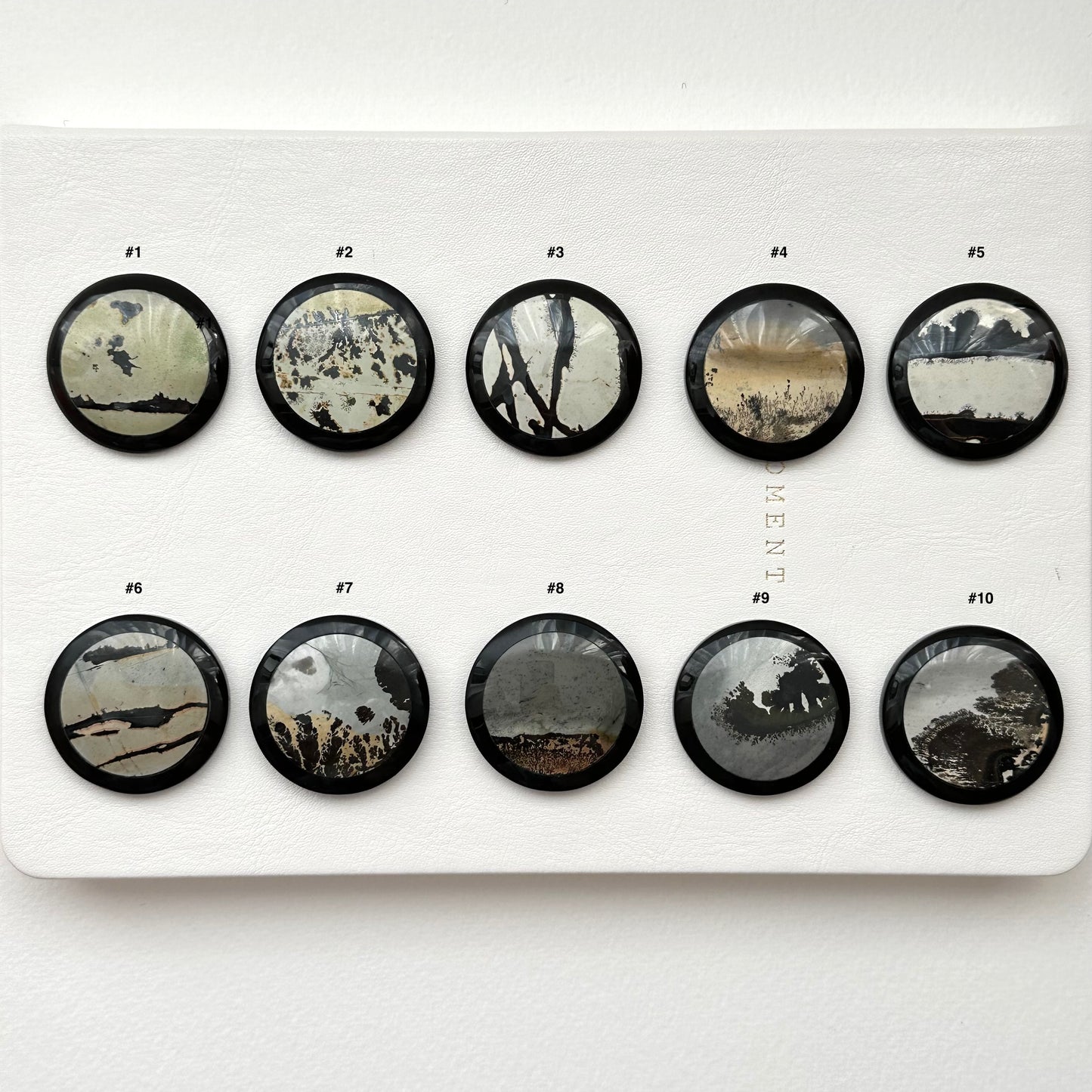 TS23【Ink】Inkjet painting stone black jade stone round block office or home healing device decoration