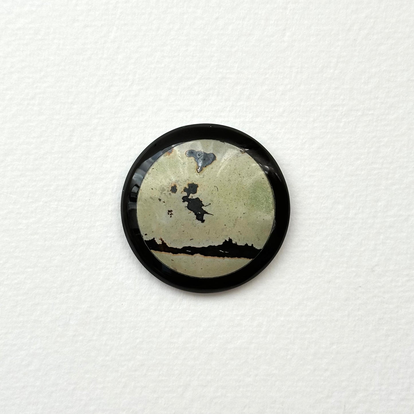 TS23【Ink】Inkjet painting stone black jade stone round block office or home healing device decoration