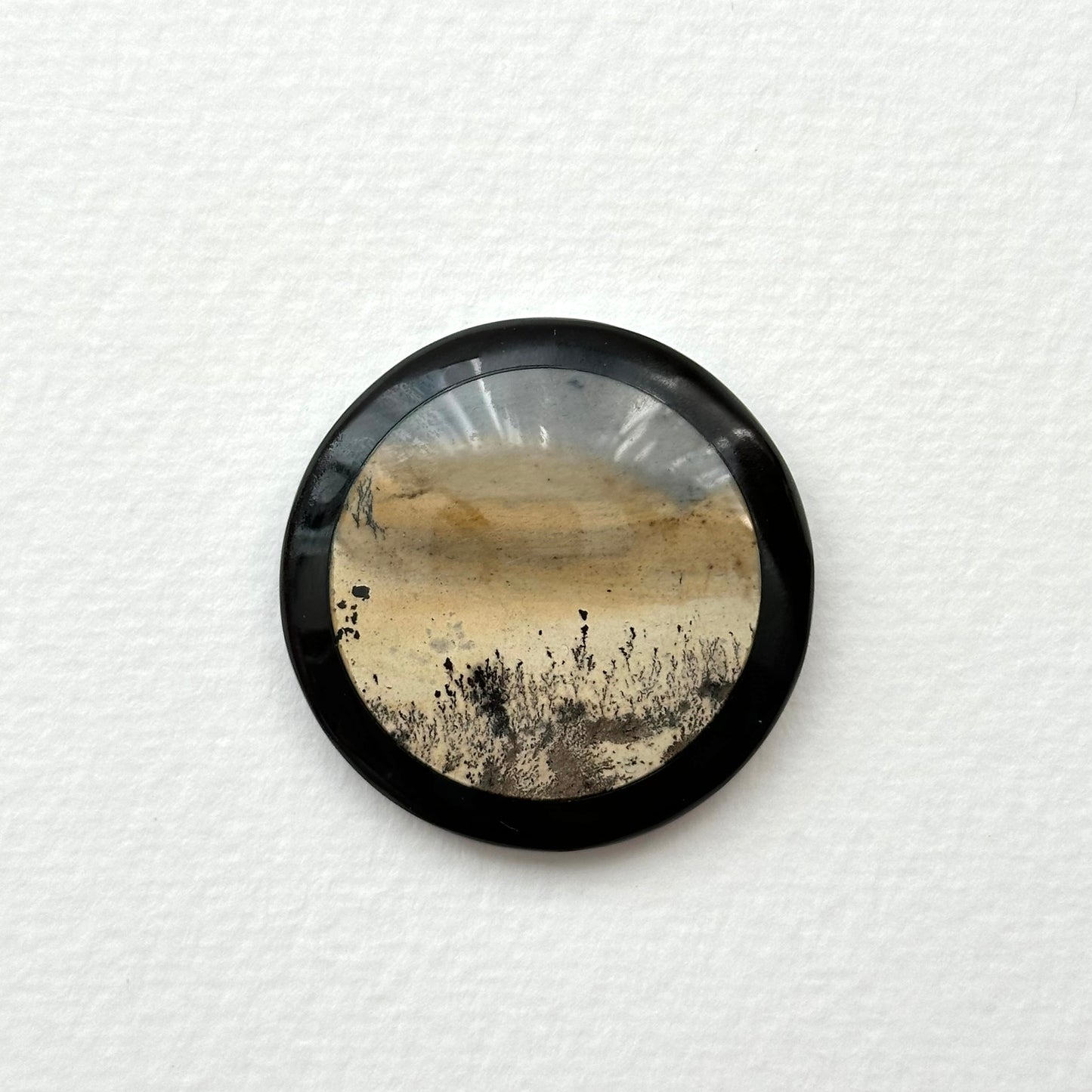 TS23【Ink】Inkjet painting stone black jade stone round block office or home healing device decoration