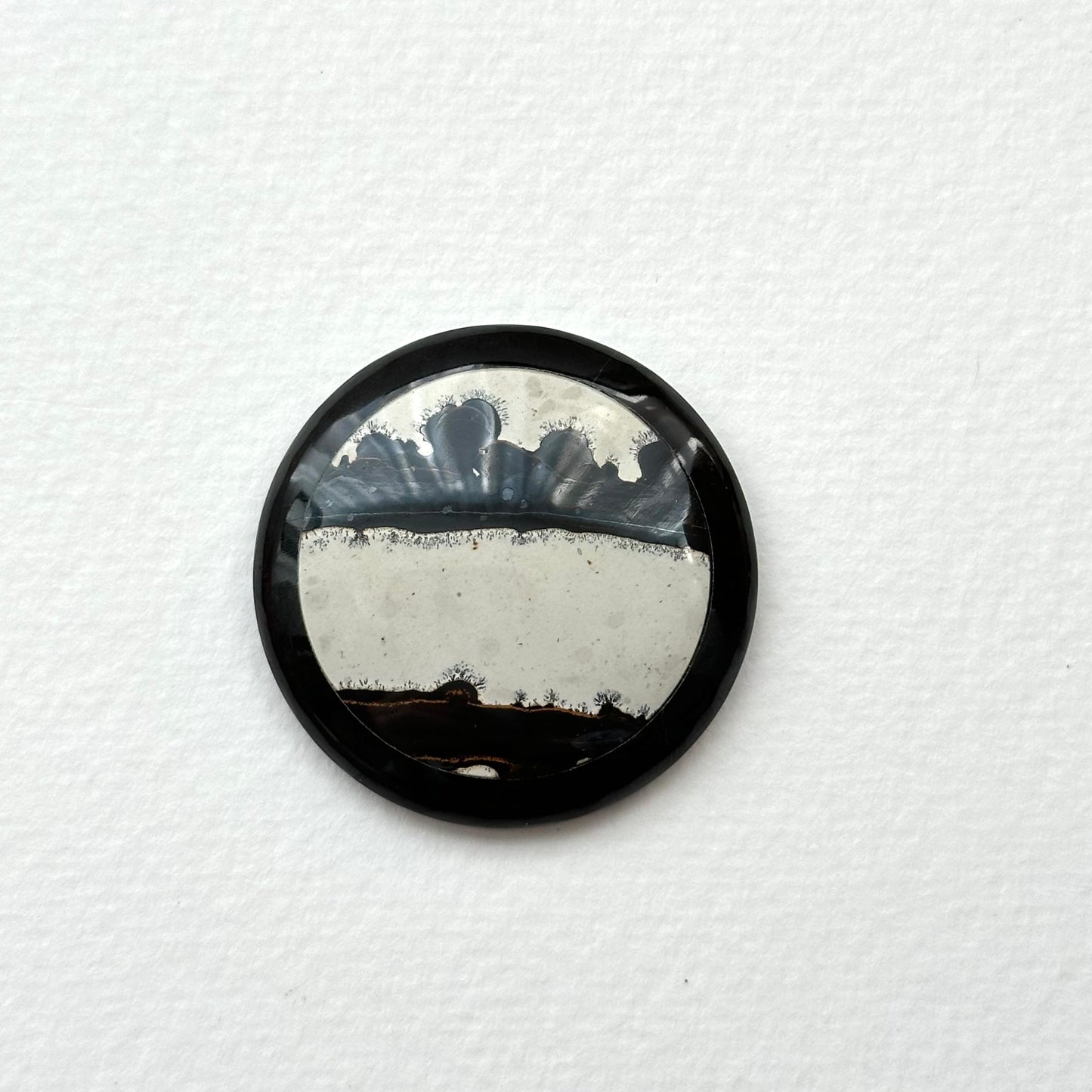 TS23【Ink】Inkjet painting stone black jade stone round block office or home healing device decoration