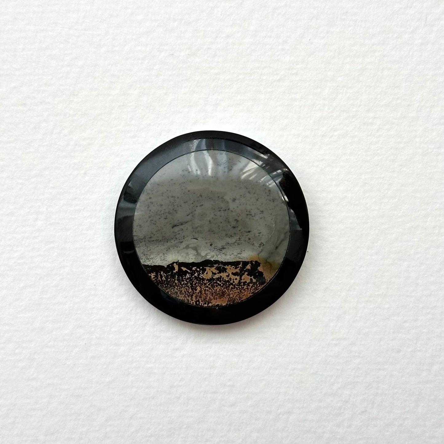 TS23【Ink】Inkjet painting stone black jade stone round block office or home healing device decoration