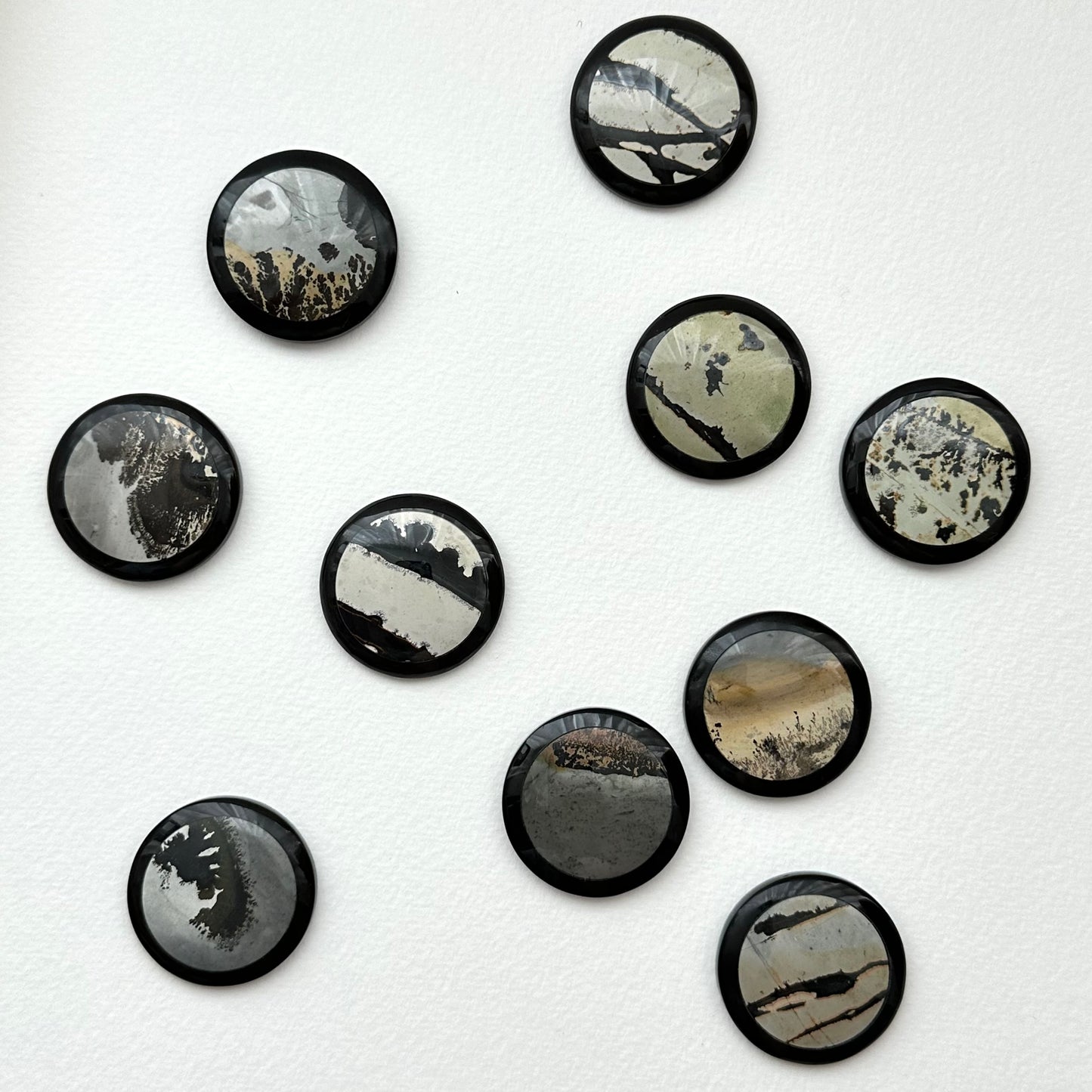 TS23【Ink】Inkjet painting stone black jade stone round block office or home healing device decoration