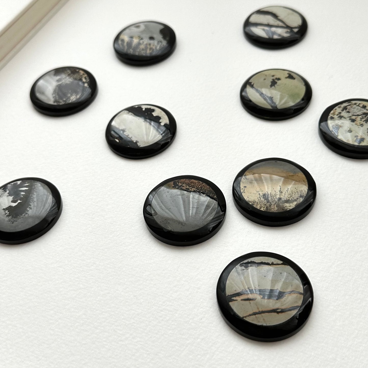 TS23【Ink】Inkjet painting stone black jade stone round block office or home healing device decoration