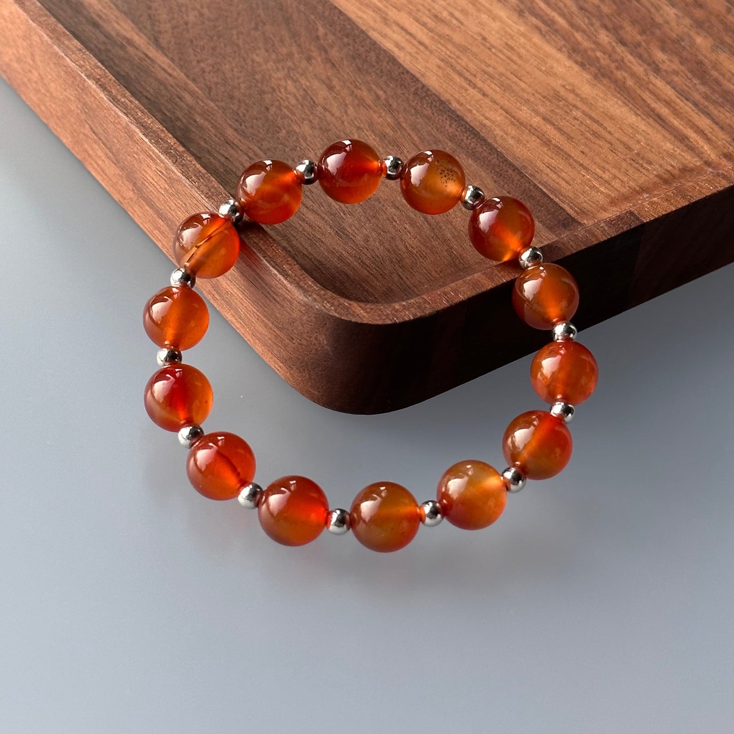 BS06 Red Agate Simple Silver Bracelet