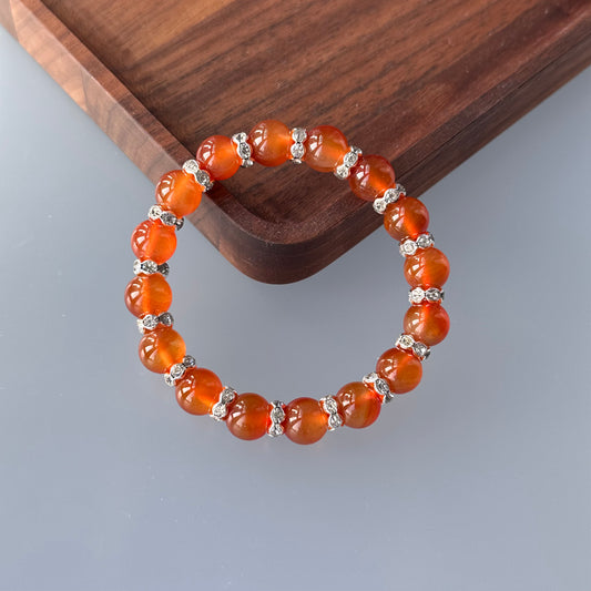 BS08 紅瑪瑙 • 銀 手鏈手串 Red Agate Silver-Plated Bracelet