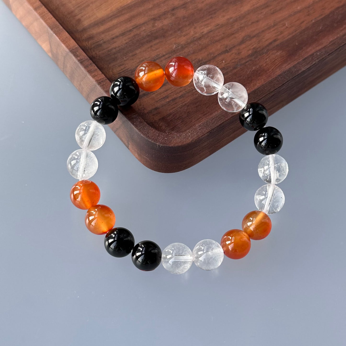 BS04 Red Agate Black Agate White Crystal Bracelet