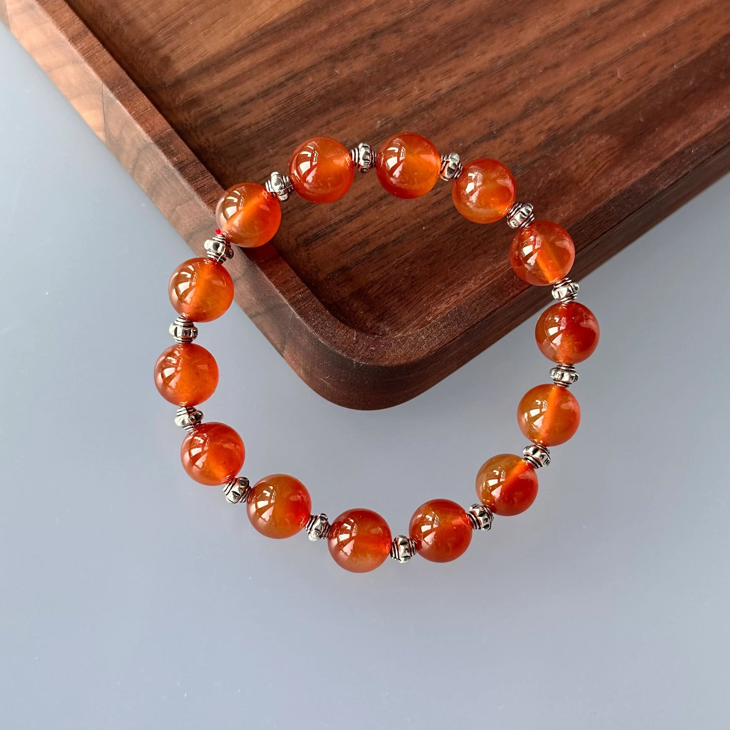 BS07 【Wutongju】Red agate retro silver-plated bracelet