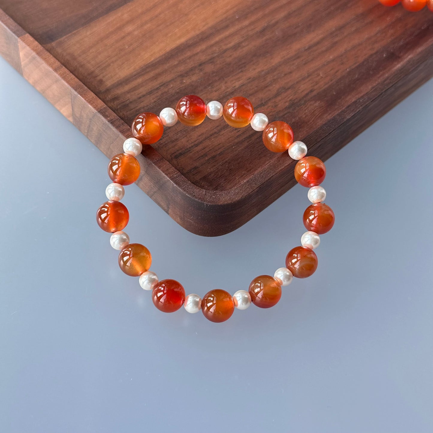 BS05 Red Agate Freshwater Pearl Bracelet
