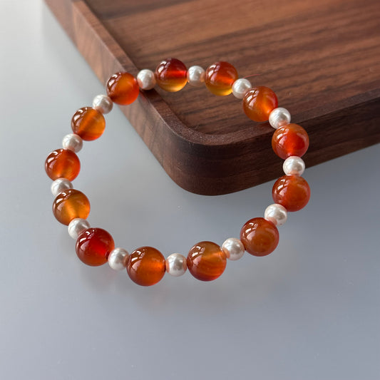 BS05 紅瑪瑙  • 珍珠 手鏈手串 Red Agate with Pearl Bracelet