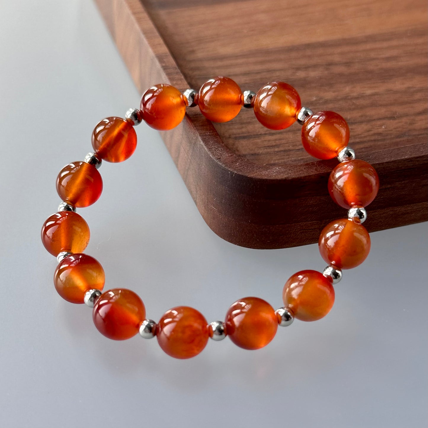BS06 Red Agate Simple Silver Bracelet